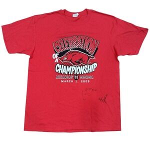 Anvil Arkansas Razorbacks T-Shirt Mens XL‎ Red 2009 Signed Graphic Cotton Y2K